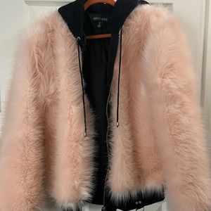 Current Mood Pink faux Fur bomber Jacket Mohawk foodie Pink Black Small